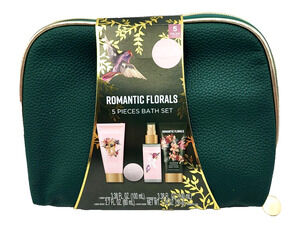 Romantic Florals 5 Piece Bath Set Lotion Shower Gel Body Spray in Green Bag YK
